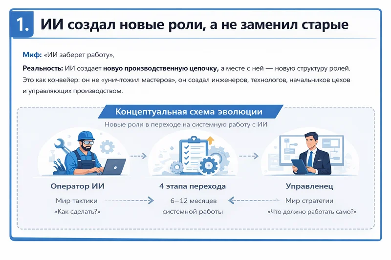 Эволюция профессии от оператора ИИ к управленцу нейро-сотрудников: переход от тактической работы к системному управлению ИИ