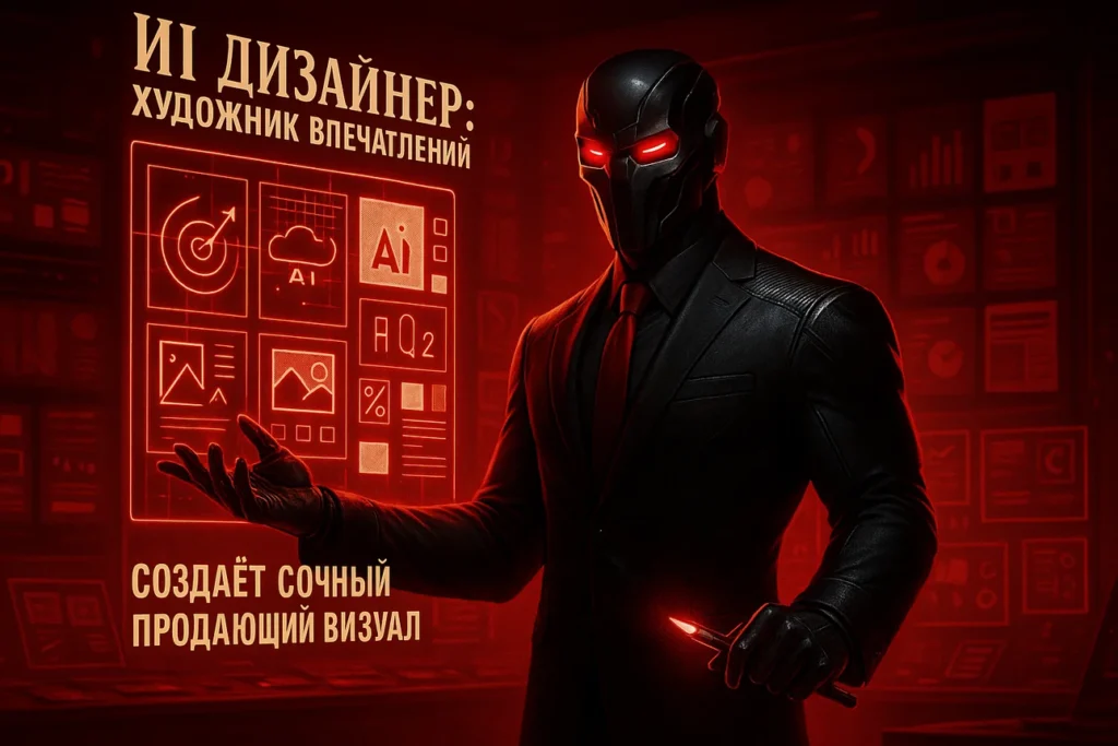 Иллюстрация ИИ-дизайнера в образе художника впечатлений создающего визуал