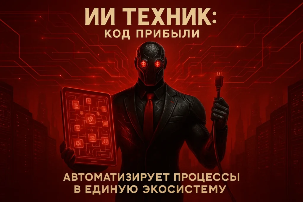Иллюстрация ИИ-техника с суперсилой код прибыли автоматизация процессов