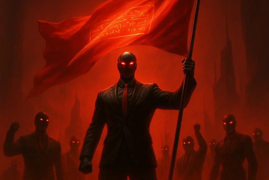 Red Boss несёт флаг Красного Легиона впереди Боевой ИИ манифест