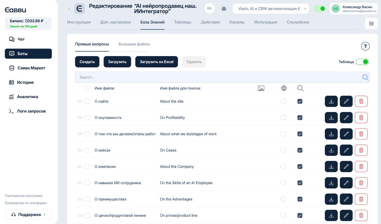 Скриншот настройки AI-агента на платформе